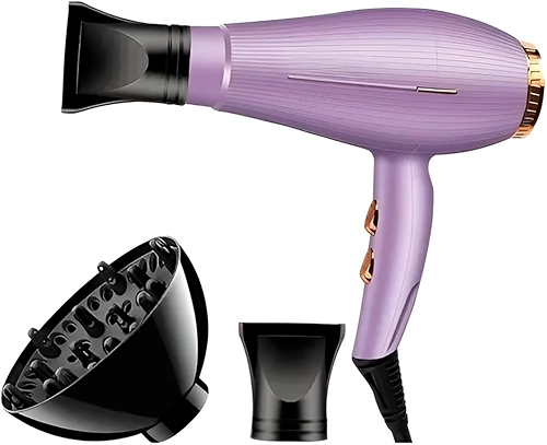 Secador de Cabelo, Lilás, 3500W, 3 Temperaturas, 2 Velocidades, com Difusor e Bico Concentrador, Cabo 3m, 25x24,5cm, 110V
