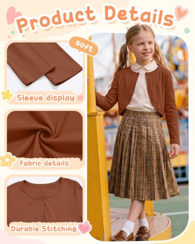 Image of Girls Uniform Cardigan | Cropped Bolero Shrug with Long Sleeves, Button Front Knit Sweater, Soft Preppy School Cardigan for Cute Daily Wear