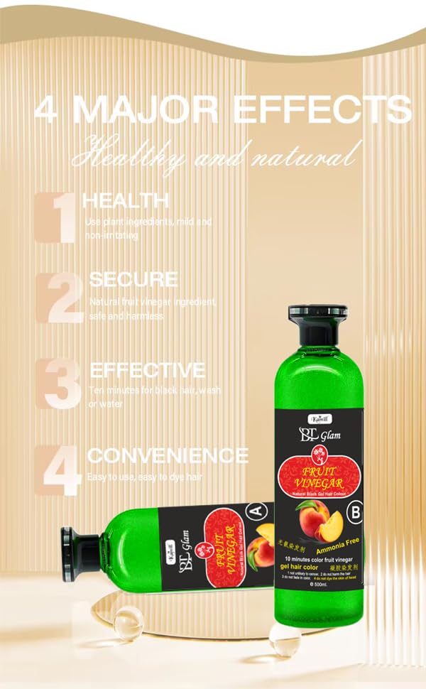 Image of Kamill BT Glam Fruit Vinegar Gel Hair Color Black 1000ml | Stain Free | Organic & Natural Hair Dye | No Ammonia | Hair Gel Color for Men & Women | Long Lasting | Covers Grey | Natural Black Dye