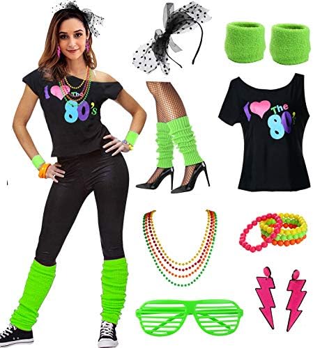 esrtyeryh Women Costume Womens I Love The 80's Disco 80s Costume Outfit Accessories, Green, M/L