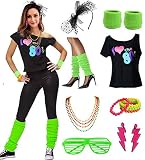esrtyeryh Women Costume Womens I Love The 80's Disco 80s Costume Outfit Accessories, Green, M/L