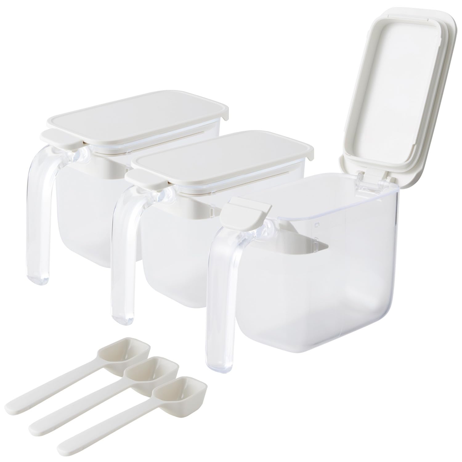 Marna Good Lock Container Seasoning Set of 3 Airtight Spoon White Japan