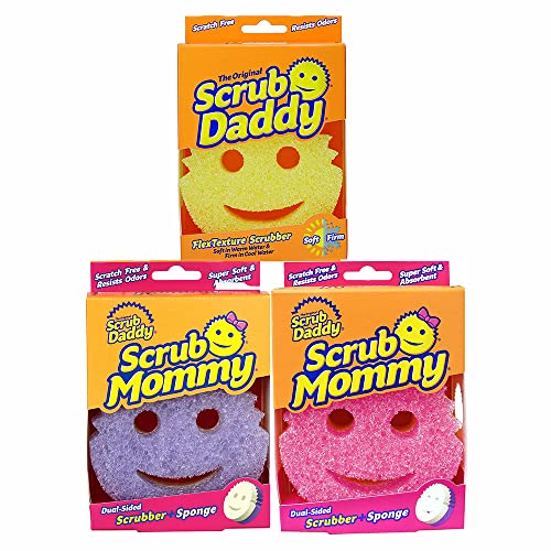 Scrub Daddy + Scrub Mommy 3 Pack - Esponja de doble cara que cambia de textura / esponja de cocina - lado de esponja súper absorbente Cover
