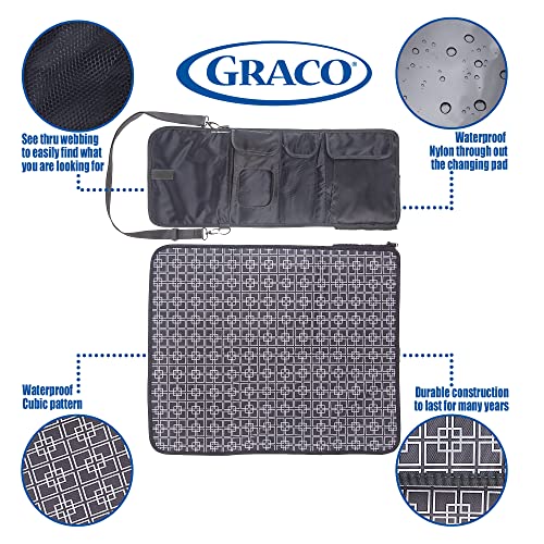 Graco Portable Baby Diaper Changing Table Pad Bag With Wipe & Travel Essentials Pockets - Deluxe Compact Clean Padded Infant Changer Mat - Unisex Grey #TOP1