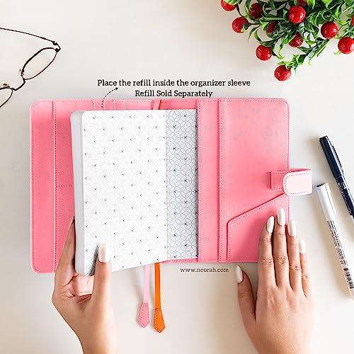 Image of NEORAH - B6 Notebook SLEEVE with SNAP Button - [ SLEEVE ONLY ]|Vegan Leather|Office Diary Holder with Penloop| 2 Front & 1 Back Pocket | 6 Card Slots |2 BookMarks - Fits any B6 Softcover - PINK
