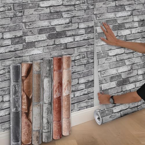 Anttyscar Grey Brick Wallpaper - 3D Effect Textured Brick Effect Wallpaper for Realistic Faux Bricks Wall CoveringAnti-Fouling Slate for Bedroom Living Room Hallway Stairs Lounge