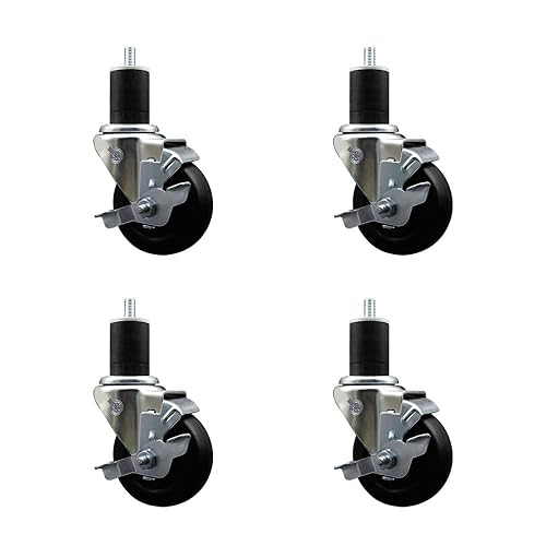 Miniatura 10 de Juego de 4 ruedas giratorias de goma dura con vástago expansible con ruedas negras de 3 x 1.25 pulgadas y vástagos de 78 pulgadas, incluye 4