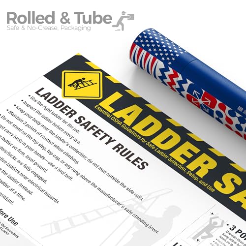 Image of Ladder Safety Poster - OSHA Ladder Safe Rules & 3 Points of Contact Chart Guide, Workplace Inspection & Safety Training Sign Poster