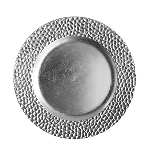 Chargeit By Jay Hammered Rimcharger Plate Large Decorative Melamine Service Plate For Home & Professional Fine Dining -For Upscale Catering Events, Dinner Parties, & Weddings,13", Silver #TOP16
