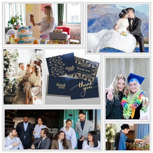 100 Bulk Thank You Cards with Envelopes (Navy Blue Gold) Made in USA | 4 x 6 Inch Professional Blank Thank You Notes | Suitable for Graduation 2025, Wedding, Small Business, Bridal & Baby Shower - Thumbnail 6