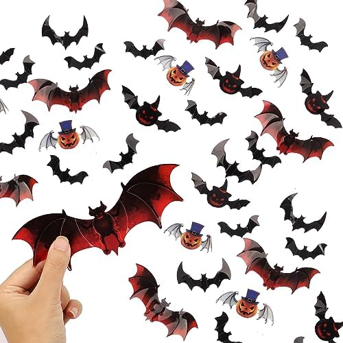 12 Pack Halloween Decorations Indoor 3D Bats Wall Stickers for Home Decor, Black Scary Bats Window Door Porch Decals Outdoor for Halloween Eve Party Supplies