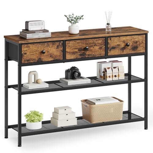 SONGMICS BELLAH Collection - Table Console, Bout de Canapé Fin, Table d’Entrée avec 2 Étagères Grillagées, pour Salon, Couloir, 30 x 98,8 x 78,7 cm, 3...