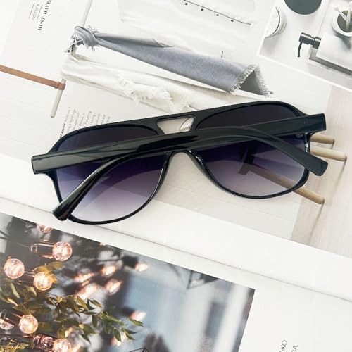 Retro Square Sunglasses for Women and Men Vintage UV400 Classic Large Double Bridge Sun Glasses Aviator Sunglasses 5