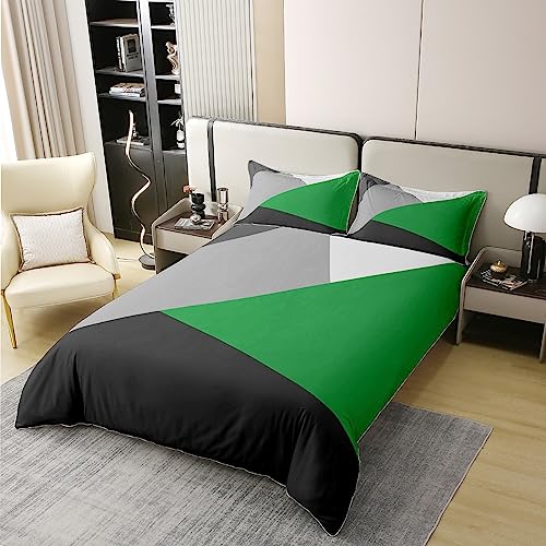 Erosebridal 100% Cotton Patchwork Geometry Duvet Cover Twin for Kids Teen Adults,Green Black Gray Comforter Cover Geometric Triangle Bedding Set Modern Abstract Bed Set Farmhouse Home Room Decor