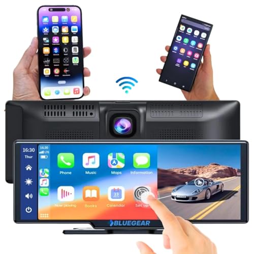 Image of BLUEGEAR Dash Pro 10.3 inch Full HD Touchscreen Android Auto, Apple Car Play, Dual Camera Support, 4K, Inbuilt Audio, Portable-Google & Siri Assistance (Smart Dash Pro Screen + 4K Dash Cam)