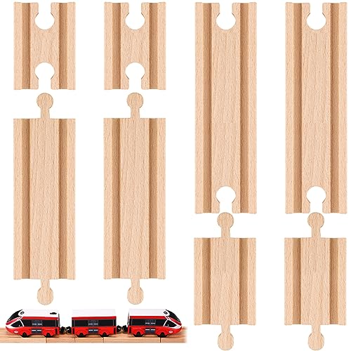 liliful pack of 8 wood train track expansion packs compatible with most train tracks 2 sizesmixed straight