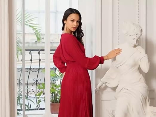 GRACE KARIN Damen Freizeitkleid - Elastische Taille Mit Plissee Und Gürtel