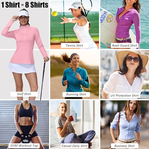 Image of GGOV Golf Shirts for Woman UPF 50+ Sun Protection Quick Dry Lightweight Long Sleeve Polo Shirts for Woman Rash Guard
