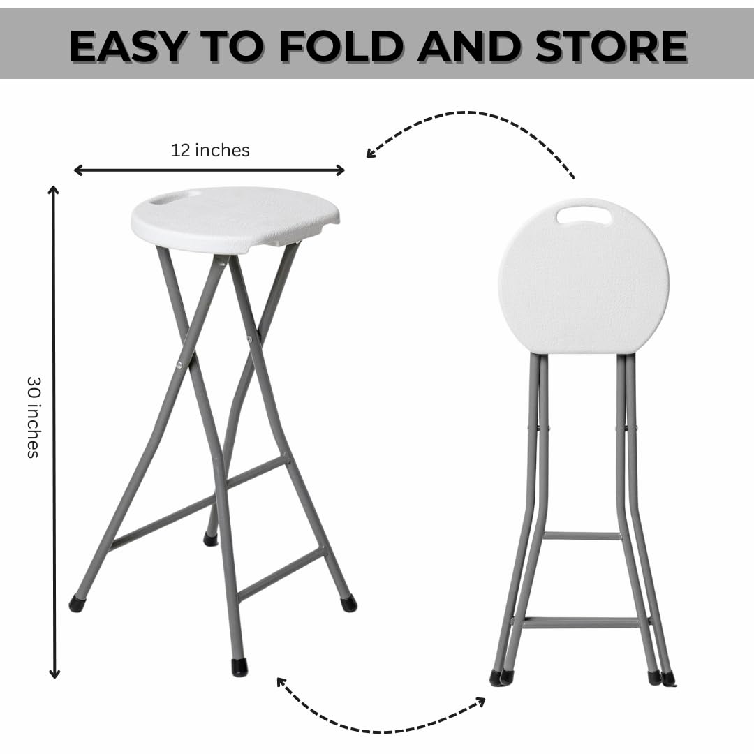 30 Inch Tall Folding Stool Chair | Heavy Duty Plastic Stool Chair | Portable Foldable Bar Height Stools with Handle for Indoor & Outdoor | Bar Stools with Footrest | 300lbs Capacity | White (1)