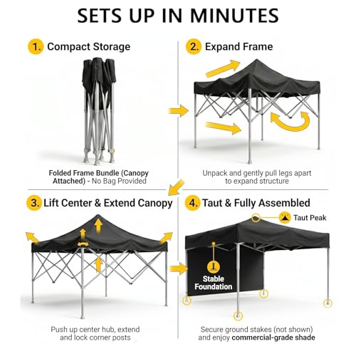 Image of OUTO Heavy Duty Gazebo Tent 6.5 ft | 17.5 Kg Strong Frame | UV Protection Foldable Pop-Up Canopy Tent with 3 Side Open | Outdoor Folding Tent for Garden, Terrace, Events & Promotional Use (Black)