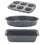Salter COMBO-9288 Megastone Cake Tin Set – Non-Stick Bakeware Oven Trays, Carbon Steel, Muffin Tray, Round Cake Pan, Loaf Tin, Easy Clean, Lightweight, Fixed Base, For Bread, Fairy Cakes, Sponge Cakes