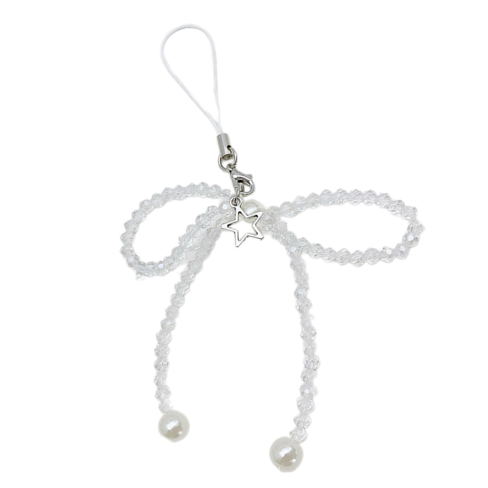 NEWFT Sparkling Crystal Beaded Phone Charm Lovely Bowknot Star Pendant Keychain Stylish Bag Purse Decoration for Women Girls