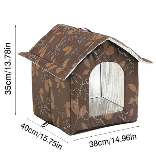 Katzenhaus Outdoor, Katzenhöhle für Draußen, Katzenhaus Für Draußen Winterfest Wasserdicht, Kombiniert isolierte Aluminiumfolie Mit abnehmbarem Transparentem Vorhang (M, Braun)