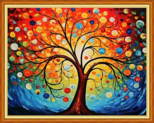 Image of Dooxvey Cross Stitch Kit for Adults Beginners - Stamped Needlepoint Embroidery Kit, 11CT Pattern Colorful Magic Tree, 16x20 Inch