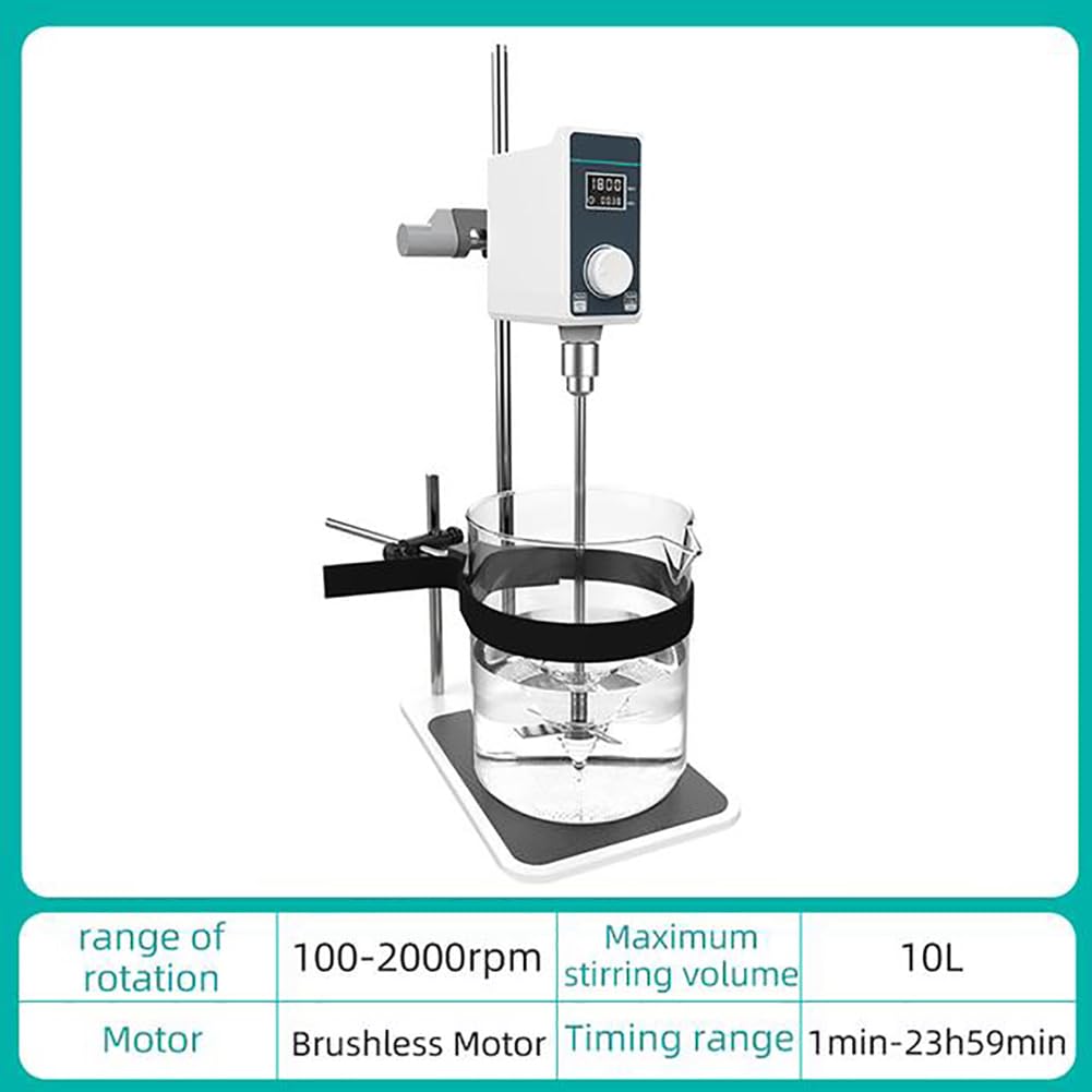 Agitatore elettrico da 10 l, miscelatore digitale con altezza/velocità regolabile (100-2000 giri/min), ideale per esperimenti biochimici e studi ambientali