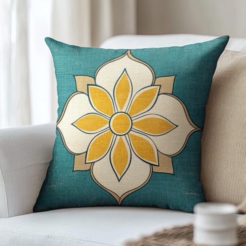 Taxpy Kit Completo de Funda de Cojín con Gancho de Cierre, Patrón de arte floral Kit de Funda de Almohada, Cojines de Ganchillo para Adultos y Principiantes, Decoración Del Hogar, 43x43cm