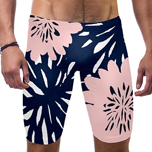 Bañador de pierna cuadrada para hombre traje de baño floral azul y rosa M