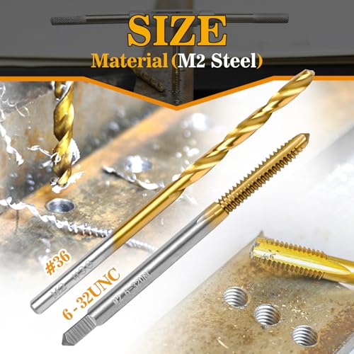 Image of 6-32 UNC Tap and #36 Drill Bit Kit, M2 HSS Drill and Tap Set, Combination of Drill and Tap Kit for Metal
