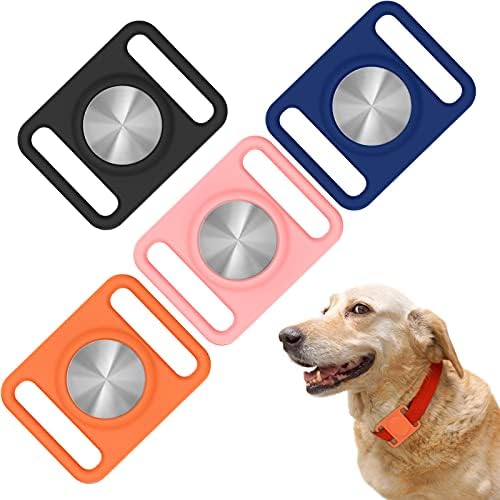 CHAFIN Canine Collar Protecting Case Appropriate for Apple Airtag 4 Pack Waterproof Case for AirTags Anti-Misplaced Locator Cowl for Pet Canine Cat Collar and Backpack (Black / Orange / Pink / Blue)