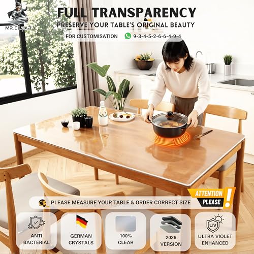 Image of MR.CLEAR Transparent Table Cover | 4 & 6 Seater Waterproof Table Cloth | Office & Home Dining Tables Top PVC Clear Protector | Thick & Water Proof (1mm) (38 x 64 Inch)