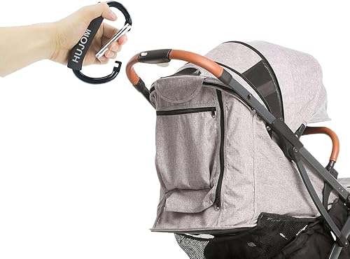 Miniatura 7 de Ganchos para cochecito, 2 clips grandes para colgar pañales, bolsas de comestibles y bolsas de compras. Clips universales de escalada resistentes,