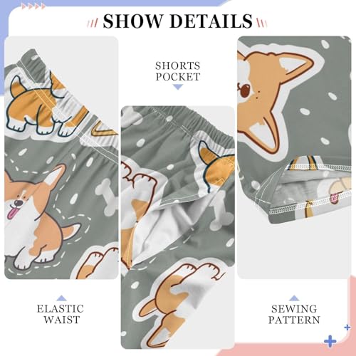 Boys' Pants Funny Corgi Dogs with Bone Long Bottoms Jogger Pants Elastic Waist Trousers with Pockets S-XL4