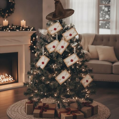 Image of Soulchen 24 Pcs Magical Wizard Party Decor Witch Letter Acceptance Envelope Hanging Christmas Ornament Gifts Vintage Wood Hanging Sign for Tree Room Office Home Birthday Party Supplies