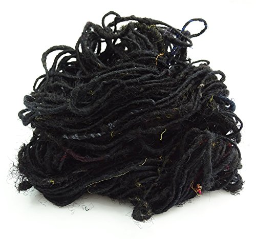 100 Grams Recycled Soft Sari Silk Yarn Hand-Spun Black Soft Yarns 1 Skein #TOP3