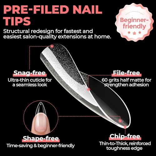 Image of UNA GELLA Medium Stiletto Gel Nail Tips, 312Pcs Stiletto Press On Nails | Pre-etched Clear Fake Nails No C Curve Stiletto& Almond Shape Full Cover for Nail Extension Art DIY Salon 12 Sizes