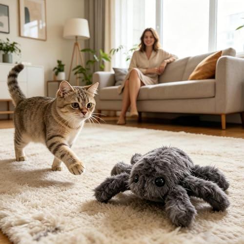 Jouet pour chat à distance : araignée en peluche interactive à 3 modes - 3