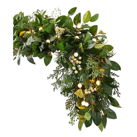 Balsam Hill 6ft Premium Prelit White Berry Cypress Artificial Garland with Battery Powered Clear LED Lights