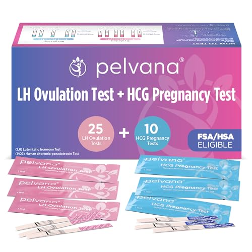 Image of Pelvana Pregnancy and Ovulation Test Strips Combo Kit - 25 LH Fertility Test Strips + 10 Pregnancy HCG Checker Kits - Identify Your Peak Fertility Days - Easy at Home Ovulation Tests (35 Piece Kit)