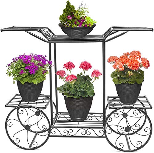 Image of 6-Tier Rust-Proof Metal Plant Stand for Balcony & Indoor Use - Heavy-Duty Gamla Stand for 6 Pots (Lohe Ka Stand) (cart design)