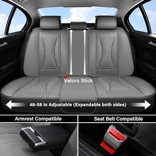 Image of Coverado Car Seat Covers Full Set, Seat Cushion for Cars, Automotive Seat Covers, Waterproof Nappa Leather Front Seats and Back Car Seat Protector, Universal Fit for Most Cars SUV Trucks,Gray