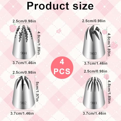 4 Pcs Stainless Steel Frosting Tips, Professional Cake Decorating Tips-Set, Large Piping Tips Set, DIY Icing Nozzle Tool for Cupcakes, Cakes, Cookies, Pastry Decorating Kit