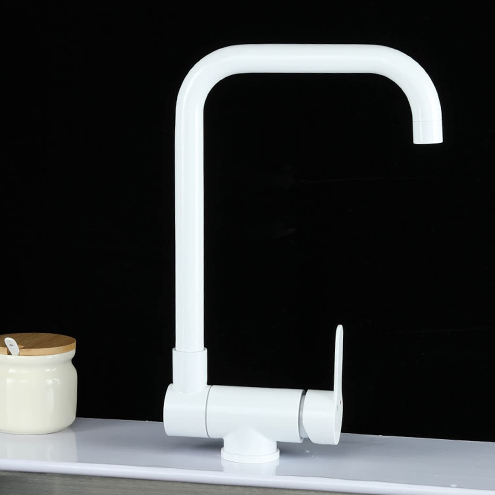 Grifo de Cocina Blanco Abatible, Grifo Cocina para Ventana Grifo de Fregadero Acero Inoxidable Giratorio Agua Fría y Caliente, Grifo Fregadero Cocina Abatible-B