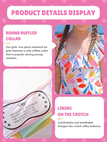 Girls One Piece Swimsuits Toddler Bathing Suit Little Kids Cute Swimwear Quick Dry Striped Ruffle Floral Size 2-10T2