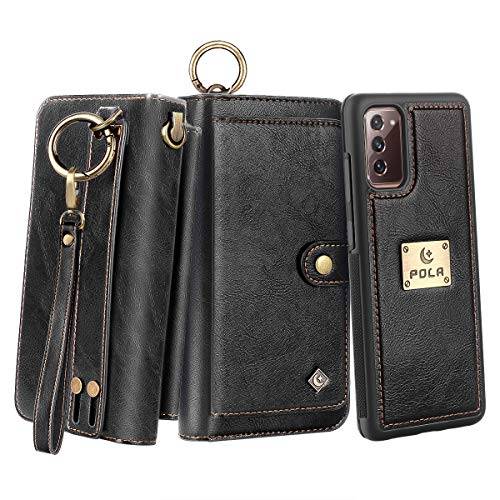 Petocase Compatible Galaxy Note 20 Wallet Case, Multi-Functional PU Leather Zip Wristlets Clutch Detachable Magnetic Card Slots Cash Purse Protection Cover for Samsung Galaxy Note 20 Black