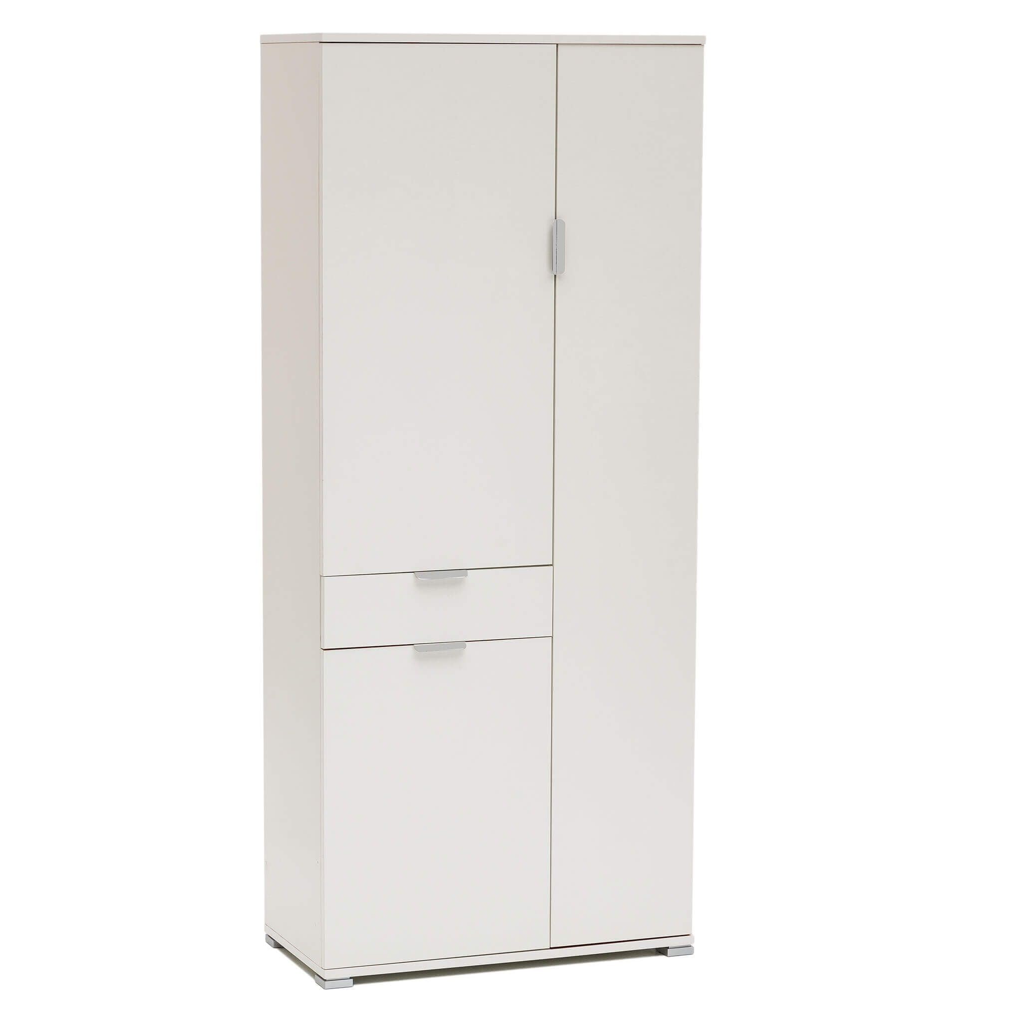 milani home - armadio multiuso 3 ante e cassetto 75 x 38 x 174 cm, bianco, truciolare bilaminato, Made in Italy