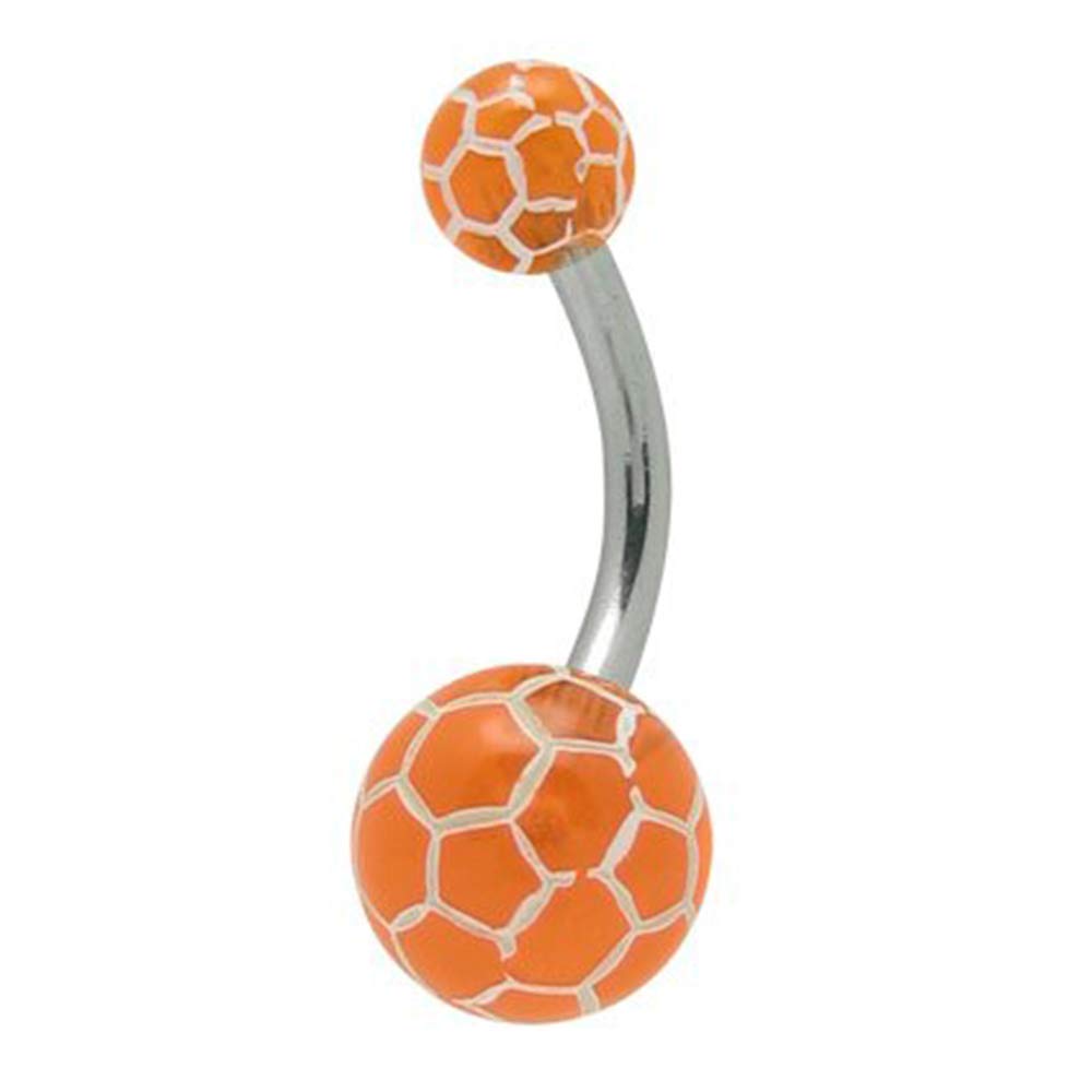 BodyJewelryOnline Soccer Balls Belly Ring Orange Acrylic Beads